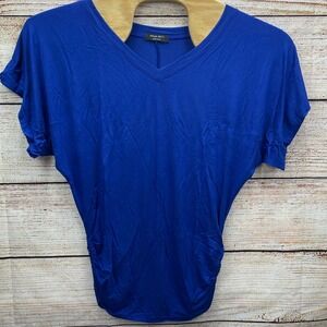 Amroe All F Y Royal Blue‎ V Neck Dolman Sleeve Ruched Side Top Medium